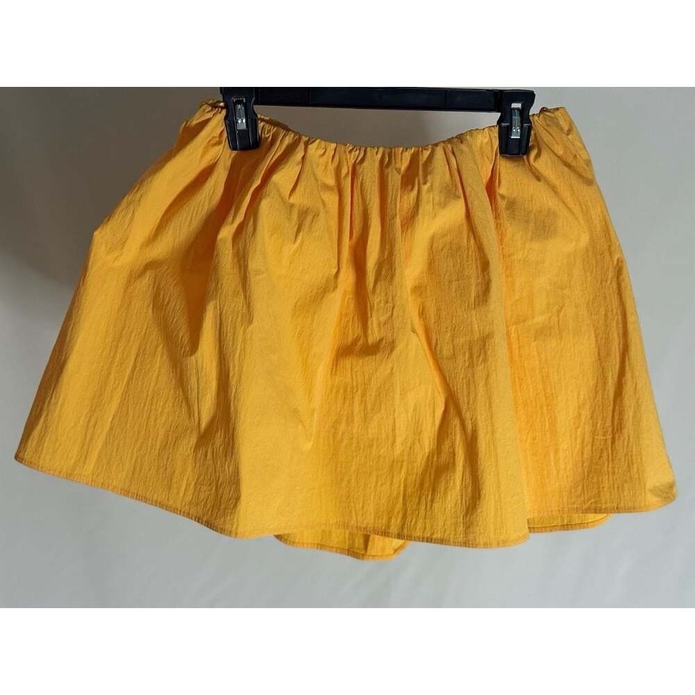 Zara Womens Yellow Orange Poplin Mini Skirt Size Medium Gathered Flared Skater